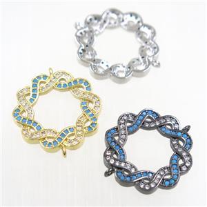 copper Wreath connector paved zircon, mix color, approx 20mm dia