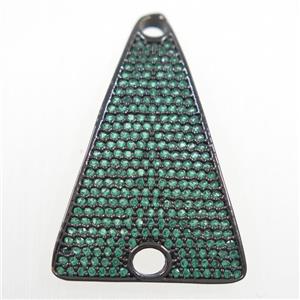 copper Triangle connector paved green zircon, black plated, approx 21-32mm