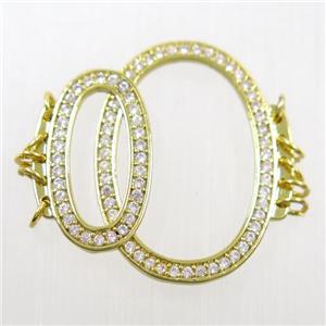 copper linker paved zircon, gold plated, approx 23mm