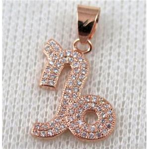 copper pendant pave zircon, rose gold plated, approx 14x20mm