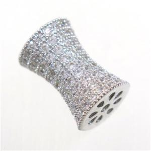 Copper Bamboo Beads Pave Zircon Platinum Plated, approx 11-17mm