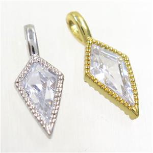 copper dart pendants paved zircon, mix color, approx 7.5-17mm