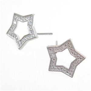 copper earring studs paved zircon, approx 15mm