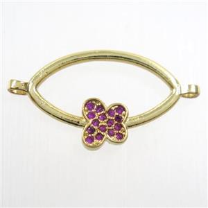 copper oval connector paved zircon with butterfly, gold plated, approx 10-20mm