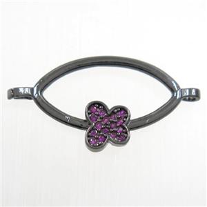 copper oval connector paved zircon with butterfly, black plated, approx 10-20mm