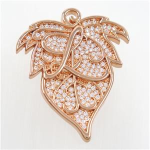 copper maple leaf pendants paved zircon, rose gold, approx 33-40mm