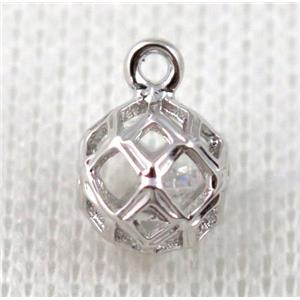 copper pendant pave zircon, platinum plated, approx 9mm dia