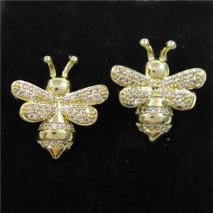 copper honeybee Earring studs paved zircon, gold plated, approx 15mm