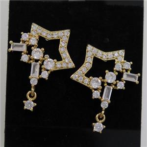 copper earring paved zircon, gold plated, approx 15-18mm