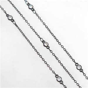 copper chain with zircon, black plated, approx 4mm