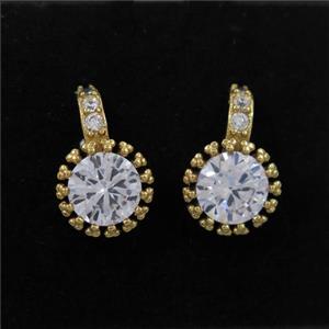 copper earring paved zircon, gold plated, approx 10mm dia