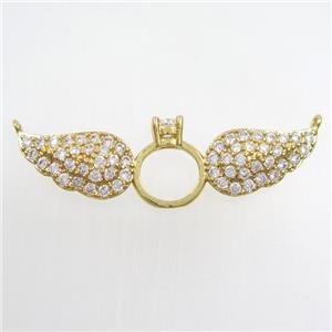 copper angel wing pendant paved zircon, gold plated, approx 15-48mm