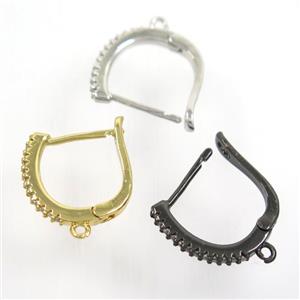 copper Earring hook paved zircon with loop, mix color, approx 15-17mm