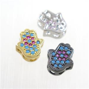 copper hamsahand beads paved zircon, turq, mix color, approx 8.5-9.5mm