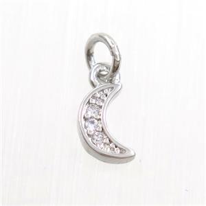 copper moon pendants paved zircon, platinum plated, approx 5-7mm