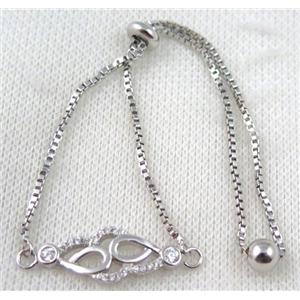 copper bracelet paved zircon, platinum plated, approx 10-20mm bead, 25mm length