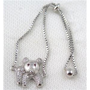 copper bracelet paved zircon, platinum plated, approx 10-20mm bead, 25mm length