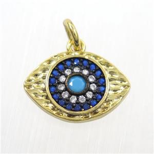 copper eye pendants paved zircon, gold plated, approx 10.5-15mm