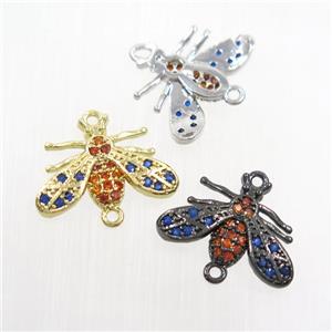copper honeybee connector paved zircon, mix color, approx 10-16mm