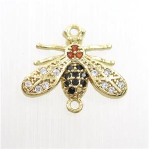 copper honeybee connector paved zircon, gold plated, approx 10-16mm