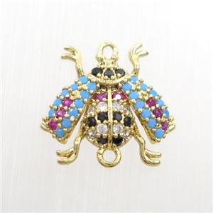 copper honeybee connector paved zircon, gold plated, approx 10-15mm
