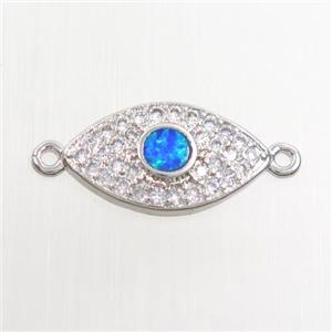 copper eye connector paved zircon with fire opal, platinum plated, approx 9-15mm