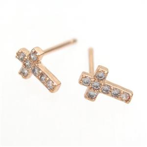 copper cross Earring paved zircon, rose gold, approx 5-8mm