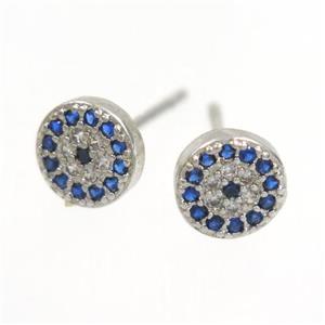 copper earring paved zircon, circle, platinum plated, approx 6.5mm dia