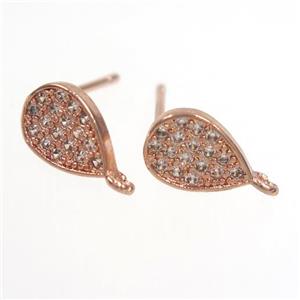 copper teardrop earring paved zircon, rose gold, approx 6-9mm