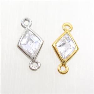 copper rhombic connector paved zircon, mix color, approx 7-9mm