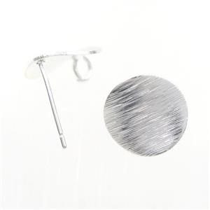 copper earring studs with loop, drawbench, silver plated, approx 11mm dia