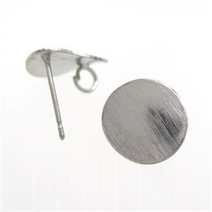 copper earring studs with loop, brushed, platinum plated, approx 11mm dia