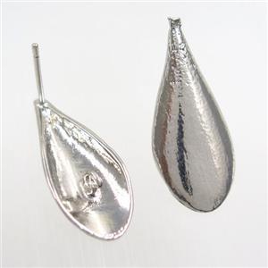 copper earring studs with loops, teardrop, platinum plated, approx 11-25mm