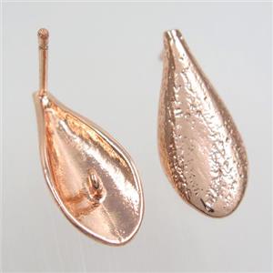 copper earring studs with loops, teardrop, rose gold, approx 11-25mm