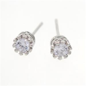 copper earring studs paved zircon, platinum plated, approx 5.5mm dia