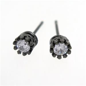copper earring studs paved zircon, black plated, approx 5.5mm dia