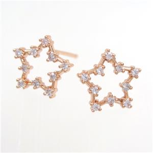 copper star earring paved zircon, rose gold, approx 12mm dia
