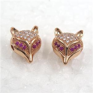 copper fox earring paved zircon, rose gold, approx 11-13mm