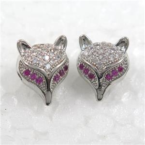 copper fox earring paved zircon, platinum plated, approx 11-13mm