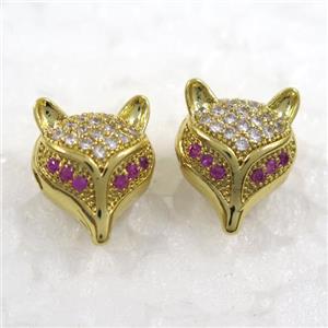 copper fox earring paved zircon, gold plated, approx 11-13mm