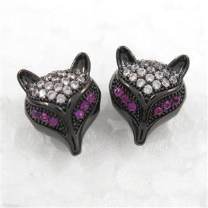 copper fox earring paved zircon, black plated, approx 11-13mm