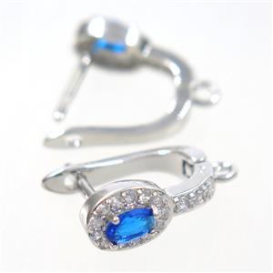 Copper Latchback Earring Pave Zircon With Loop Platinum Plated, approx 10-15mm