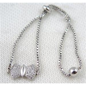 copper bracelet paved zircon, platinum plated, approx 10-20mm bead, 25mm length