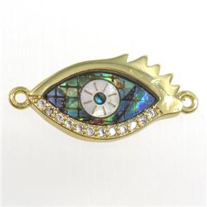copper eye connector paved zircon with abalone, gold plated, approx 10-18mm