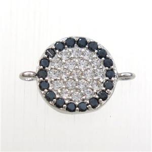 copper circle connector paved zircon, platinum plated, approx 9mm dia
