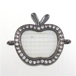 copper apple connector paved zircon, black plated, approx 14-16mm