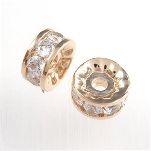 copper rondelle beads paved zircon, rose gold, approx 10mm dia