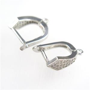 copper earring hook paved zircon, platinum plated, approx 12-25mm