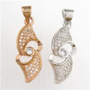 copper pendants paved zircon, mixed, approx 9-20mm