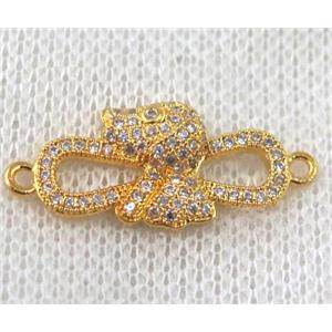 copper infinity connector paved zircon, gold plated, approx 12-26mm